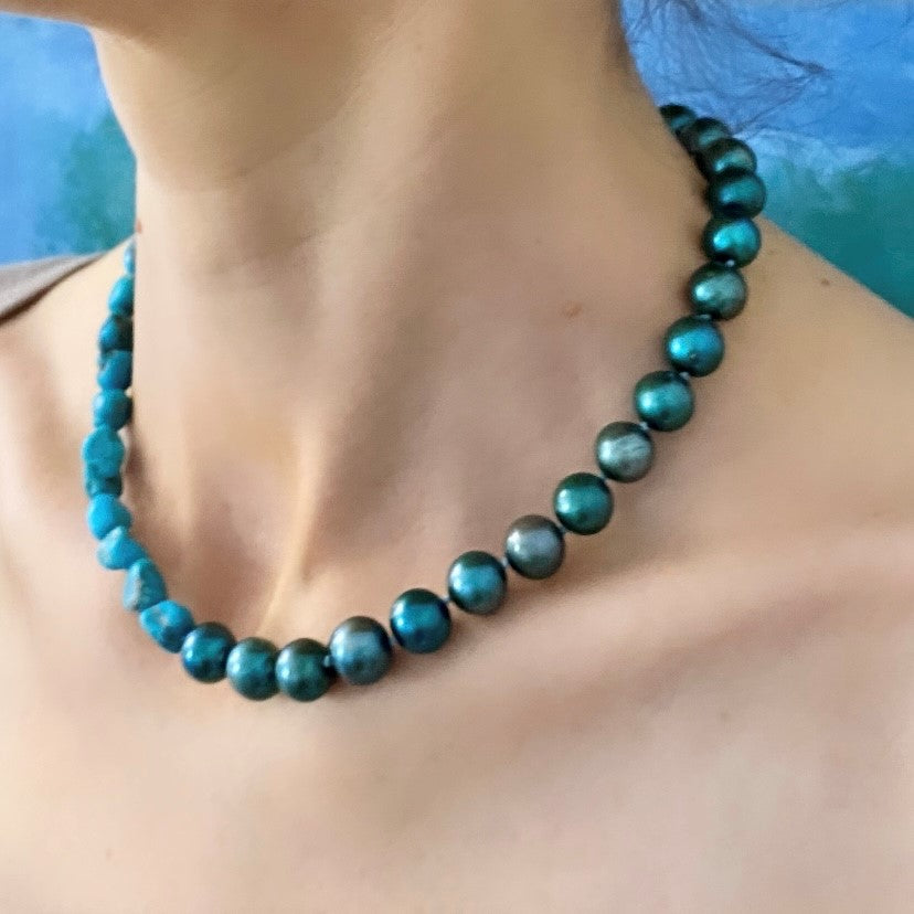 Kette mit Türkis und grünen Perlen - the blue escape jewelry
